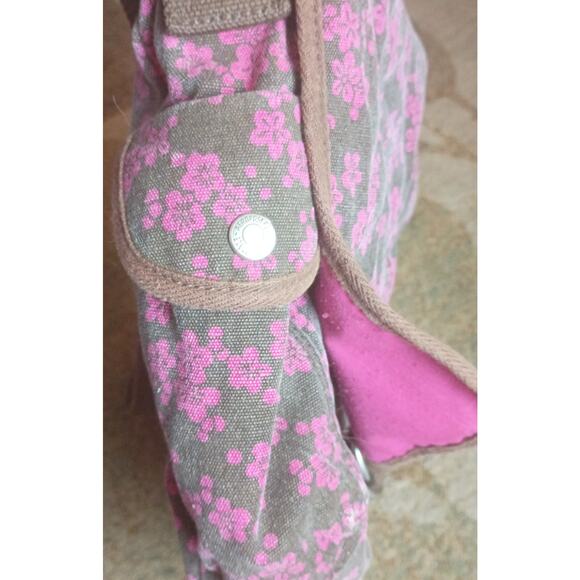 Aeropostale Brown & Pink Floral Y2K Canvas Multi-Pocket Messenger Bag Backpack - Picture 2 of 6